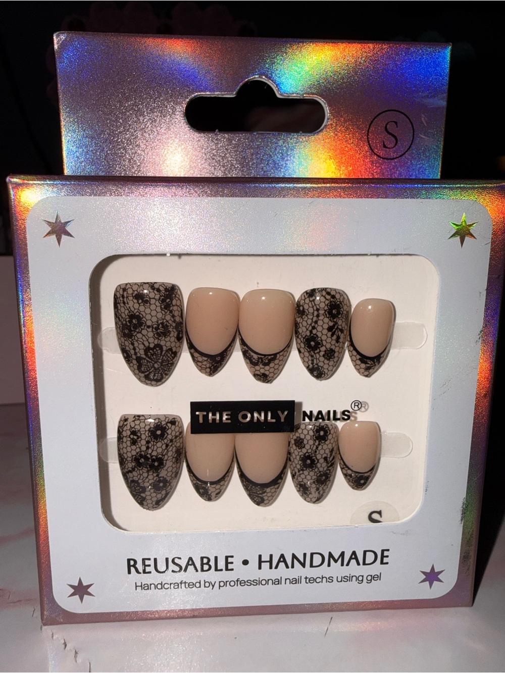 The Only Nails Beige & Black Lace Reusable Press-On Nail Set - Picture 2 of 6